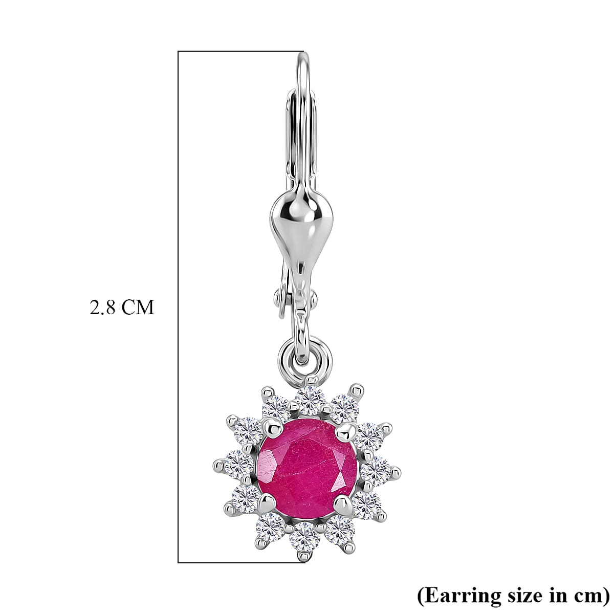 Royal Bali Collection - D'Joy African Ruby & White Zircon Earring with Lever Back in Rhodium Overlay Sterling Silver 2.00 Ct.