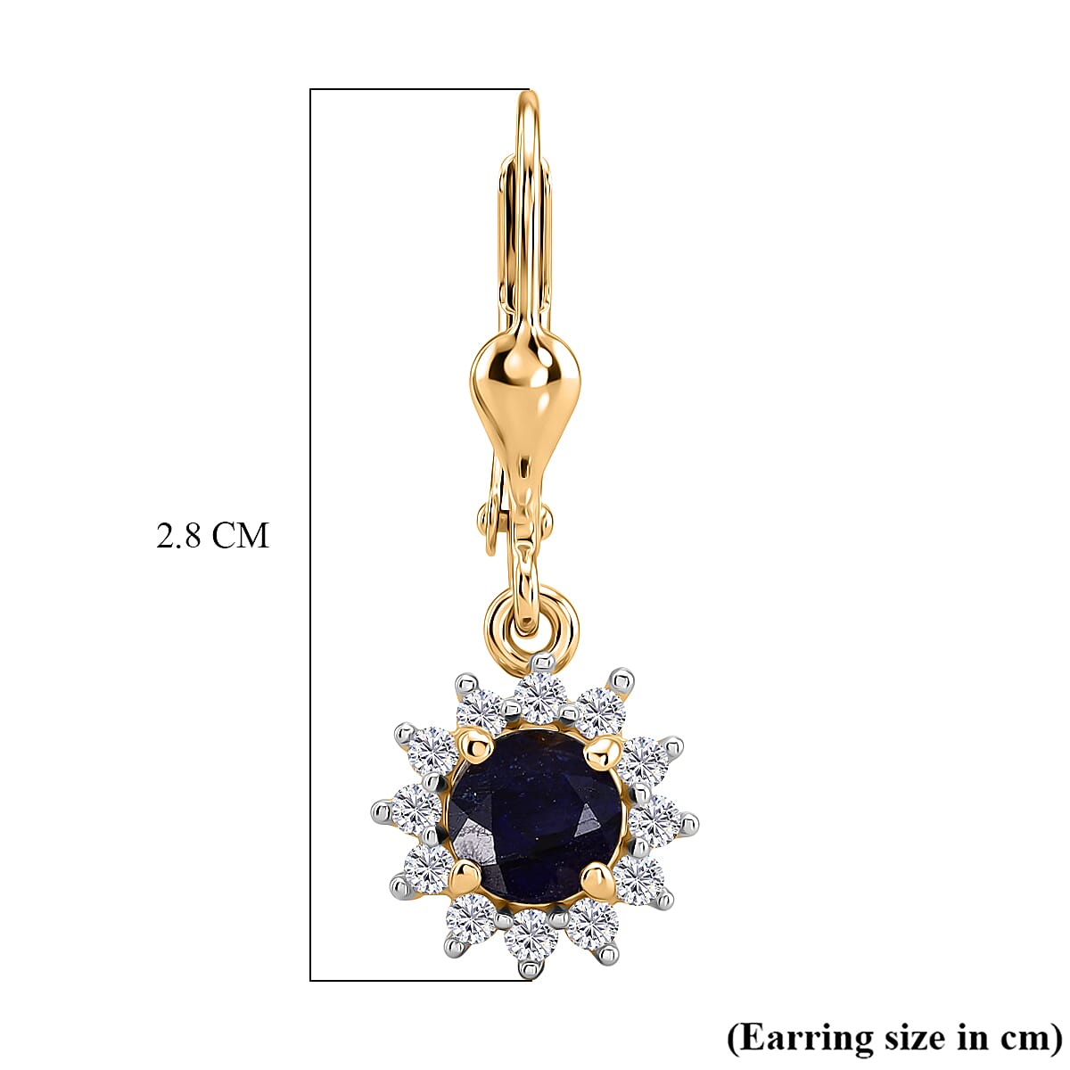 Royal Bali Collection - D'Joy Masoala Sapphire & White Zircon Earring with Lever Back in 18K Vermeil Yellow Gold Plated Sterling Silver  2.50 Ct.