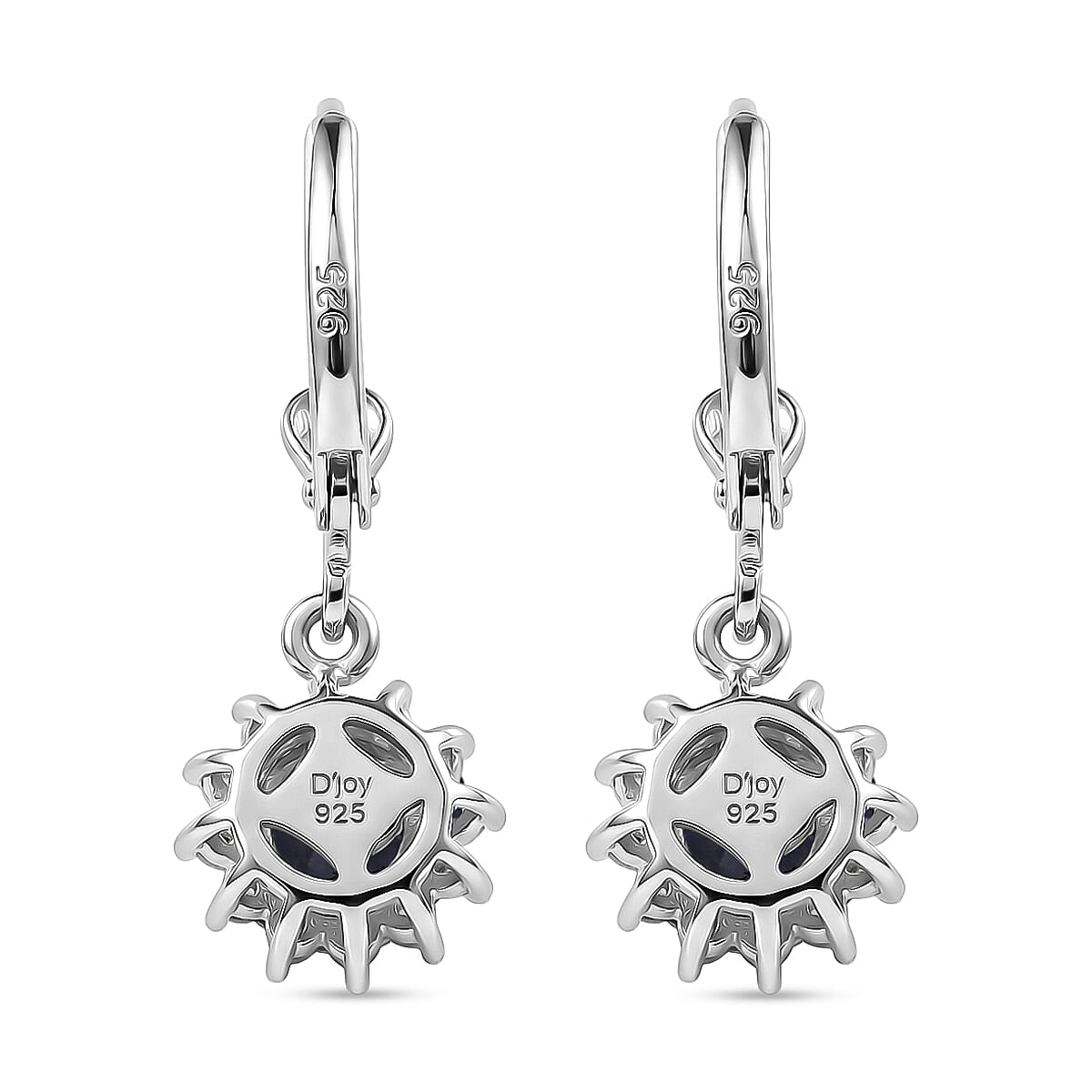 Royal Bali Collection - D'Joy Masoala Sapphire & White Zircon Earring with Lever Back in Rhodium Overlay Sterling Silver 2.50 Ct.
