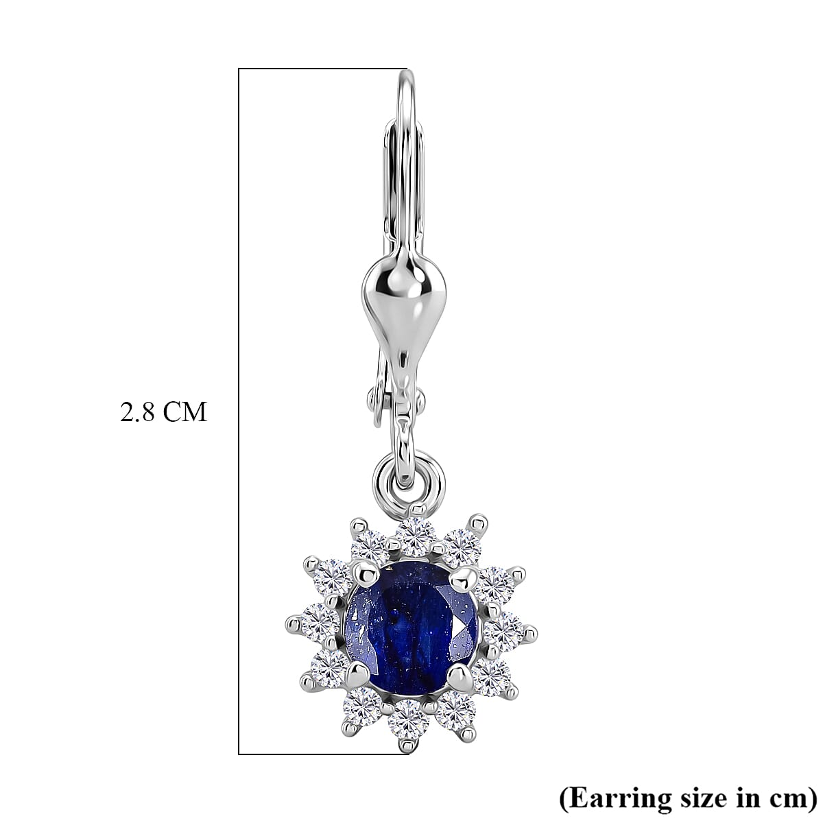 Royal Bali Collection - D'Joy Masoala Sapphire & White Zircon Earring with Lever Back in Rhodium Overlay Sterling Silver 2.50 Ct.