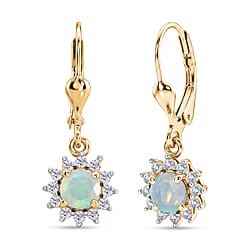 Royal Bali Collection - D'Joy African Ruby & White Zircon Earring with Lever Back in 18K Vermeil Yellow Gold Plated Sterling Silver 2.00 Ct.