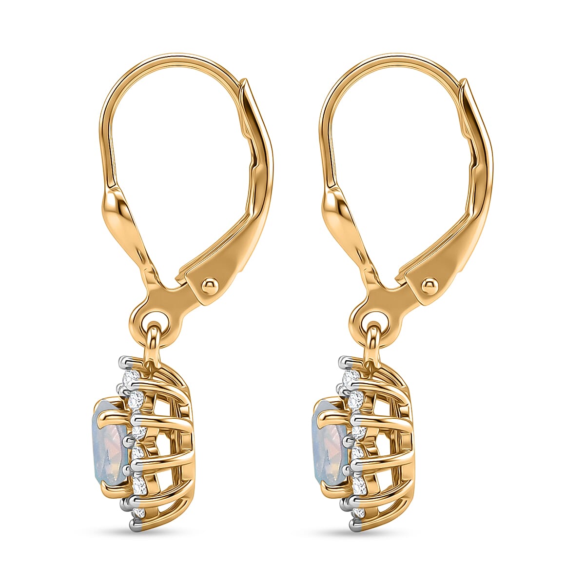 Royal Bali Collection - D'Joy Ethiopian Opal & White Zircon Earring with Lever Back in 18K Vermeil Yellow Gold Plated Sterling Silver  1.13 Ct.