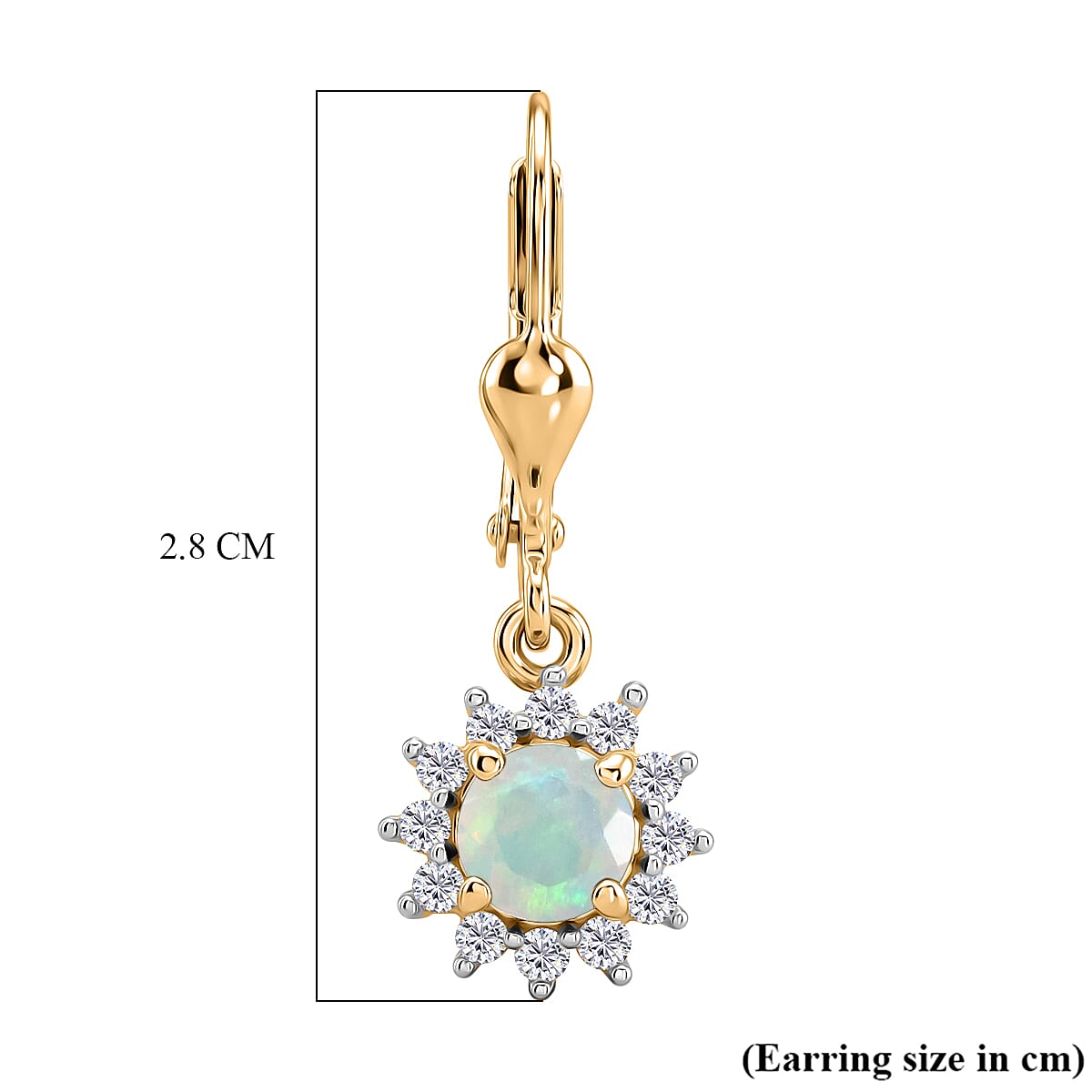 Royal Bali Collection - D'Joy Ethiopian Opal & White Zircon Earring with Lever Back in 18K Vermeil Yellow Gold Plated Sterling Silver  1.13 Ct.