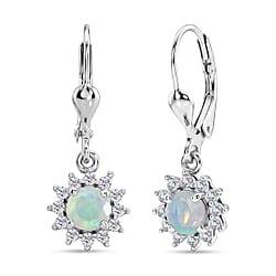 Royal Bali Collection - D'Joy Red Garnet & White Zircon Earring with Lever Back in Rhodium Overlay Sterling Silver 1.86 Ct.