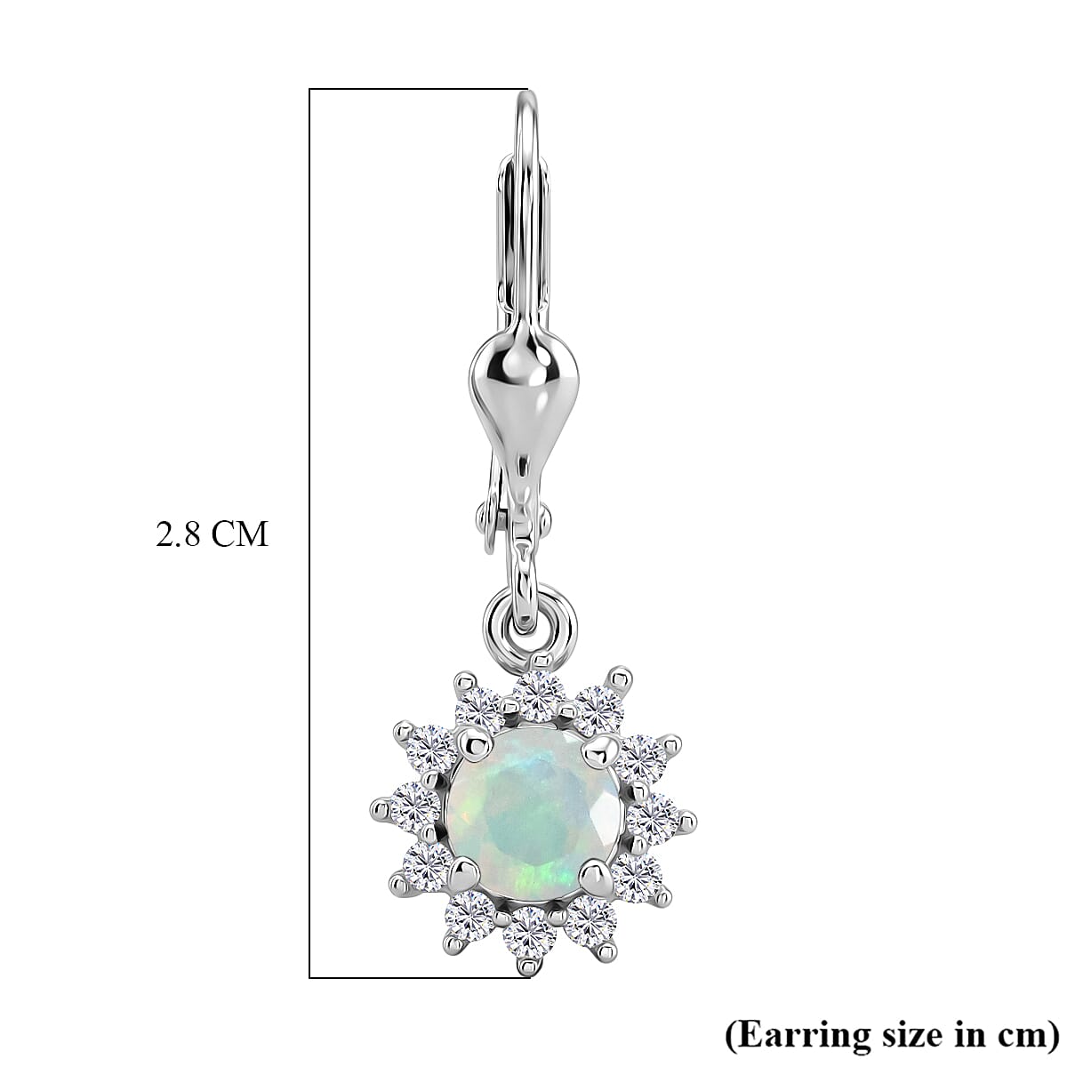 Royal Bali Collection - D'Joy Ethiopian Opal & White Zircon Earring with Lever Back in Rhodium Overlay Sterling Silver 1.13 Ct.