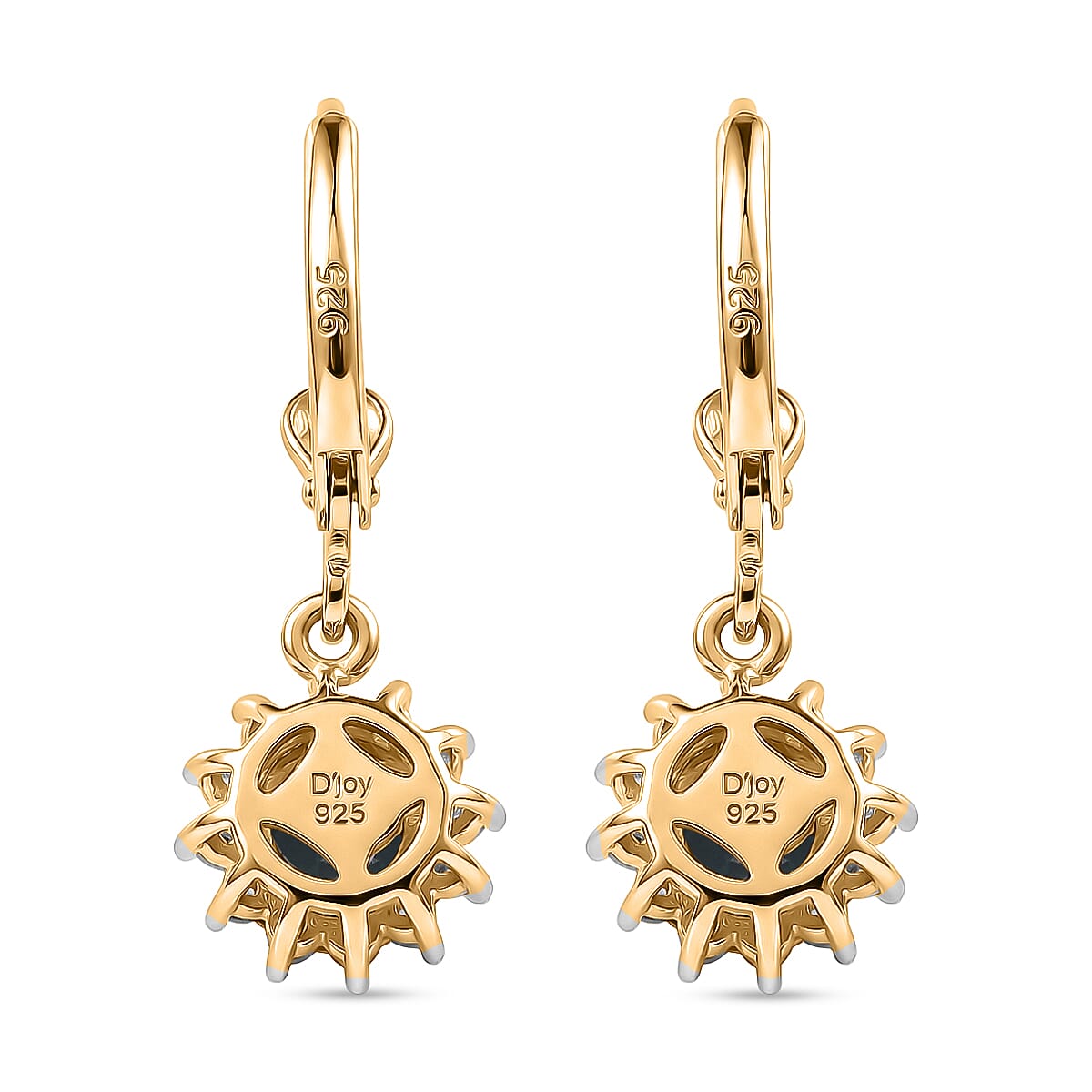 Royal Bali Collection - D'Joy London Blue Topaz & White Zircon Earring with Lever Back in 18K Vermeil Yellow Gold Plated Sterling Silver 1.70 Ct.