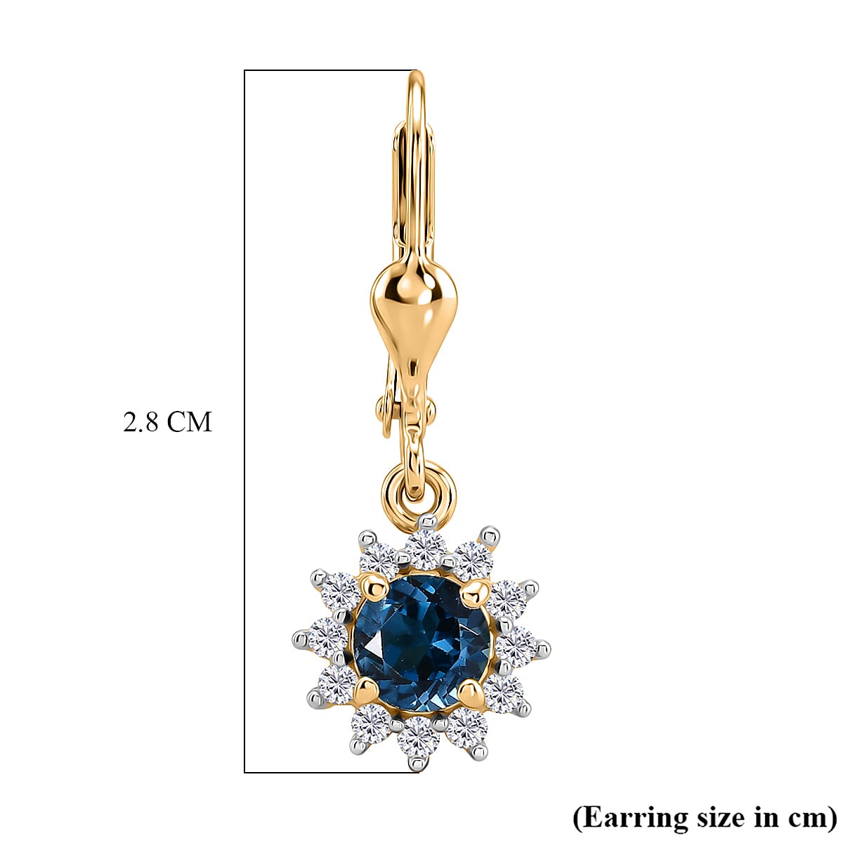 Royal Bali Collection - D'Joy London Blue Topaz & White Zircon Earring with Lever Back in 18K Vermeil Yellow Gold Plated Sterling Silver 1.70 Ct.