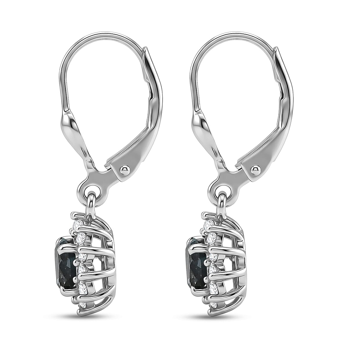 Royal Bali Collection - D'Joy London Blue Topaz & White Zircon Earring with Lever Back in Rhodium Overlay Sterling Silver 1.70 Ct.