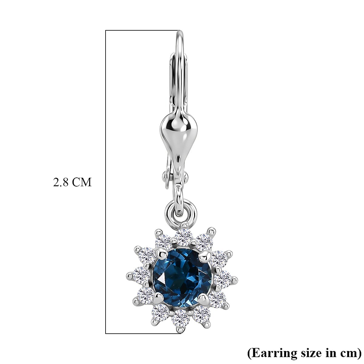Royal Bali Collection - D'Joy London Blue Topaz & White Zircon Earring with Lever Back in Rhodium Overlay Sterling Silver 1.70 Ct.