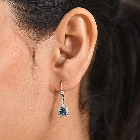 Royal Bali Collection - D'Joy African Amethyst & White Zircon Trillion Cut Halo Earring with Lever Back in Rhodium Overlay Sterling Silver  1.65 Ct.