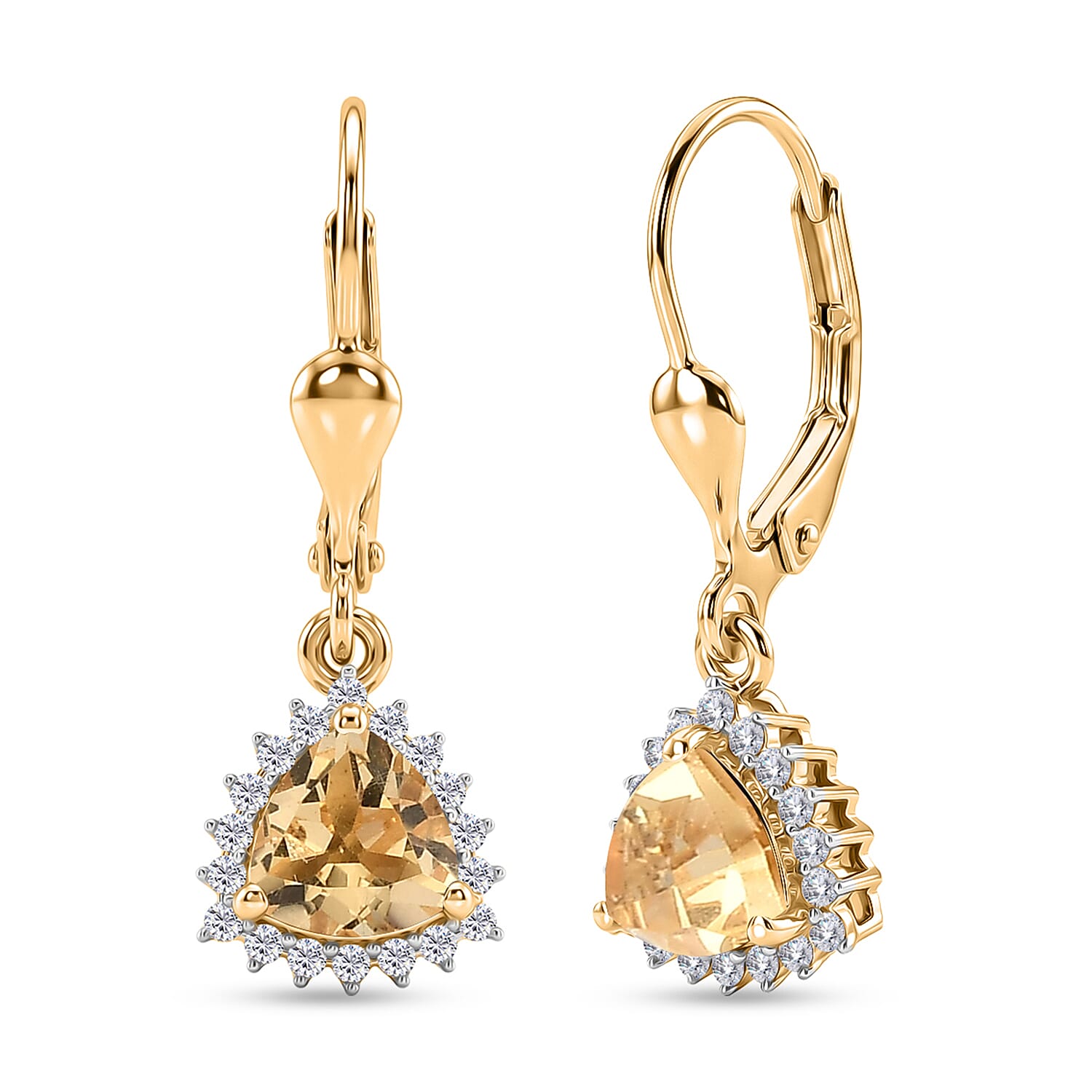 Royal Bali Collection - D'Joy Citrine & White Zircon Earring with Lever Back in 18K Vermeil Yellow Gold Plated Sterling Silver 1.84 Ct.
