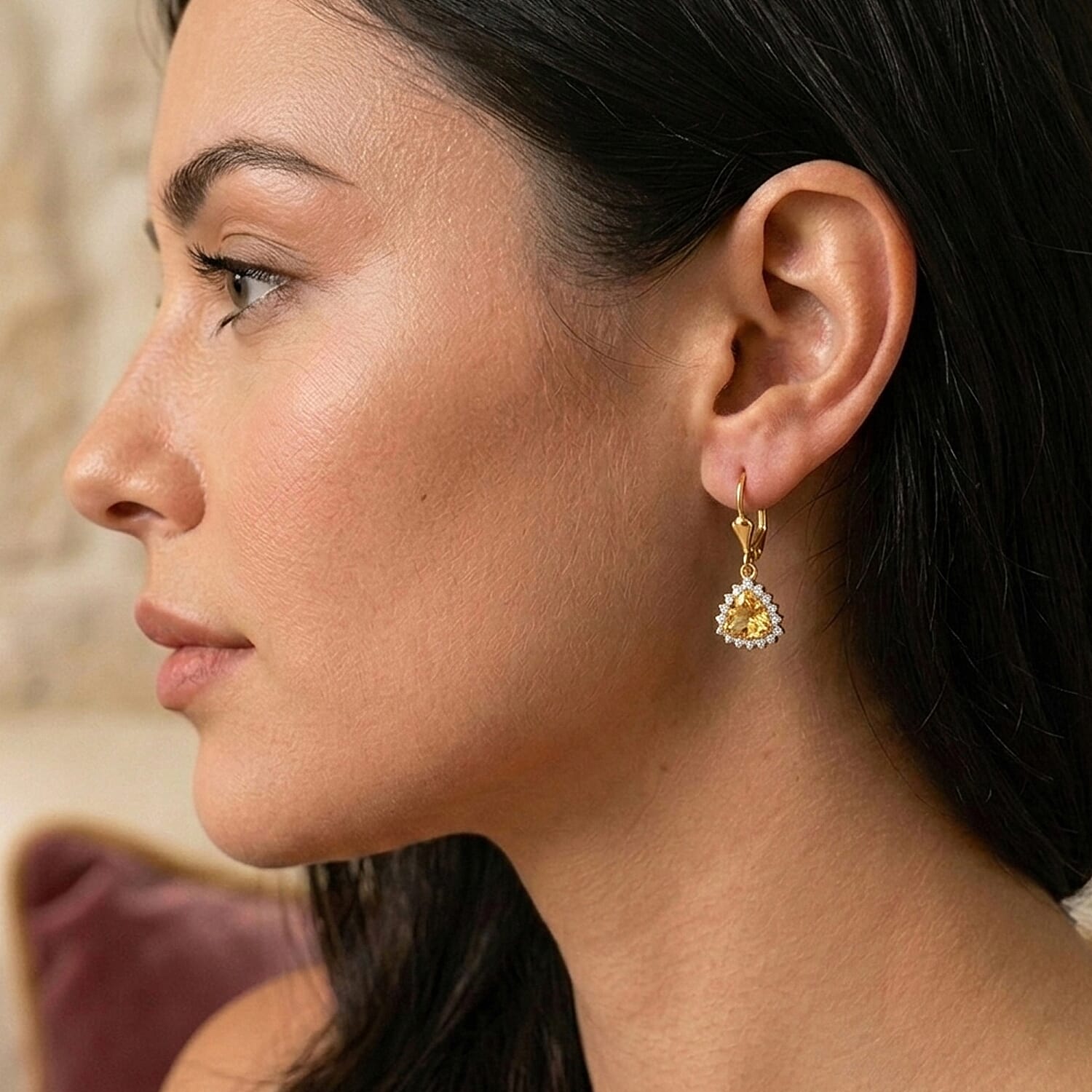 Royal Bali Collection - D'Joy Citrine & White Zircon Earring with Lever Back in 18K Vermeil Yellow Gold Plated Sterling Silver 1.84 Ct.