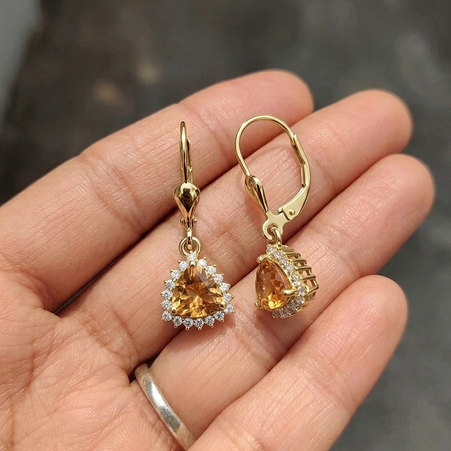 Royal Bali Collection - D'Joy Citrine & White Zircon Earring with Lever Back in 18K Vermeil Yellow Gold Plated Sterling Silver 1.84 Ct.