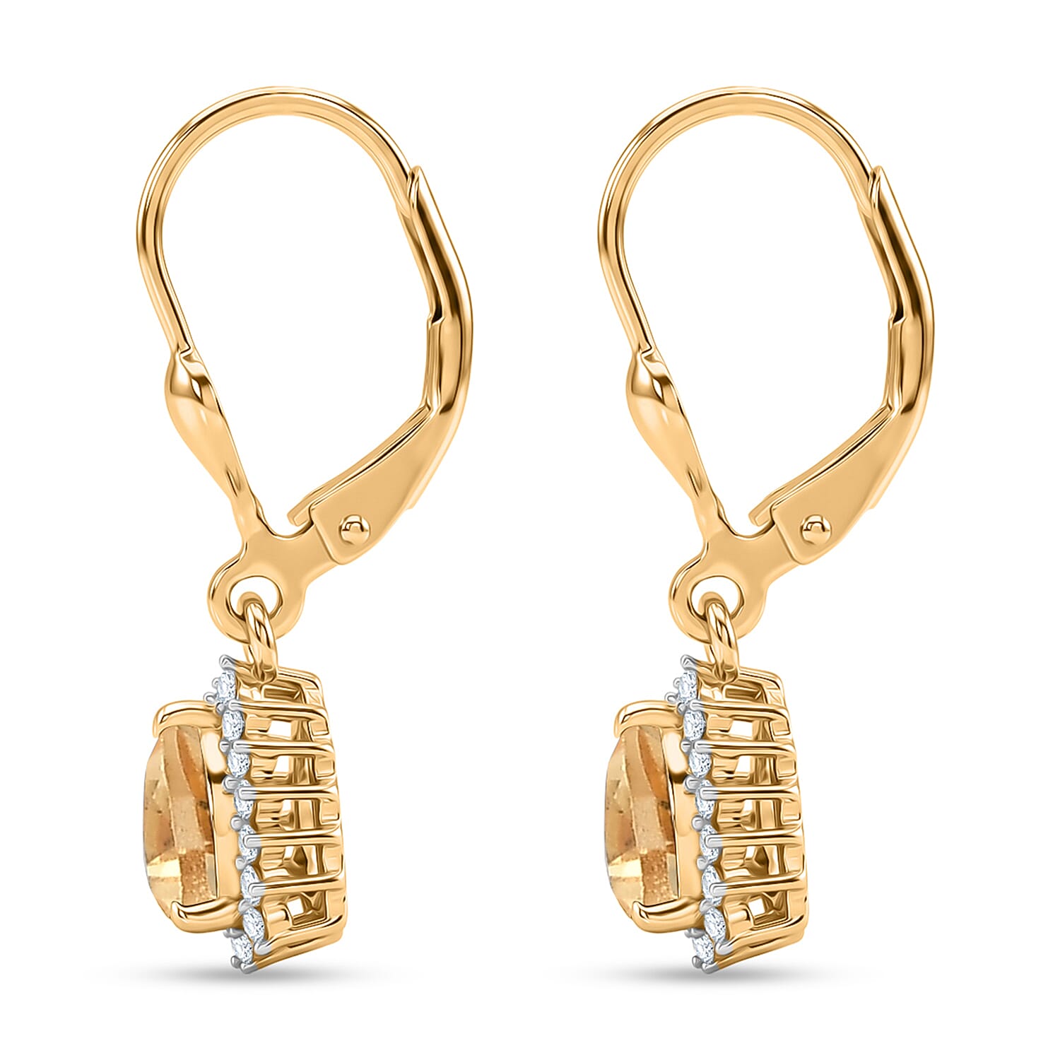 Royal Bali Collection - D'Joy Citrine & White Zircon Earring with Lever Back in 18K Vermeil Yellow Gold Plated Sterling Silver 1.84 Ct.