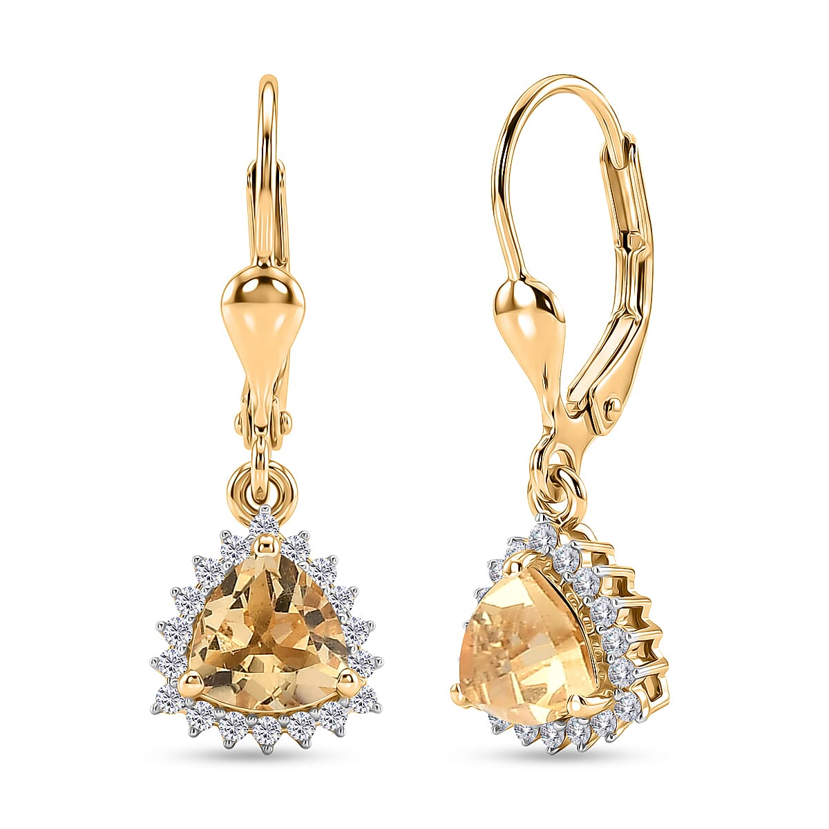 Royal Bali Collection - D'Joy Citrine & White Zircon Earring with Lever Back in 18K Vermeil Yellow Gold Plated Sterling Silver 1.84 Ct.
