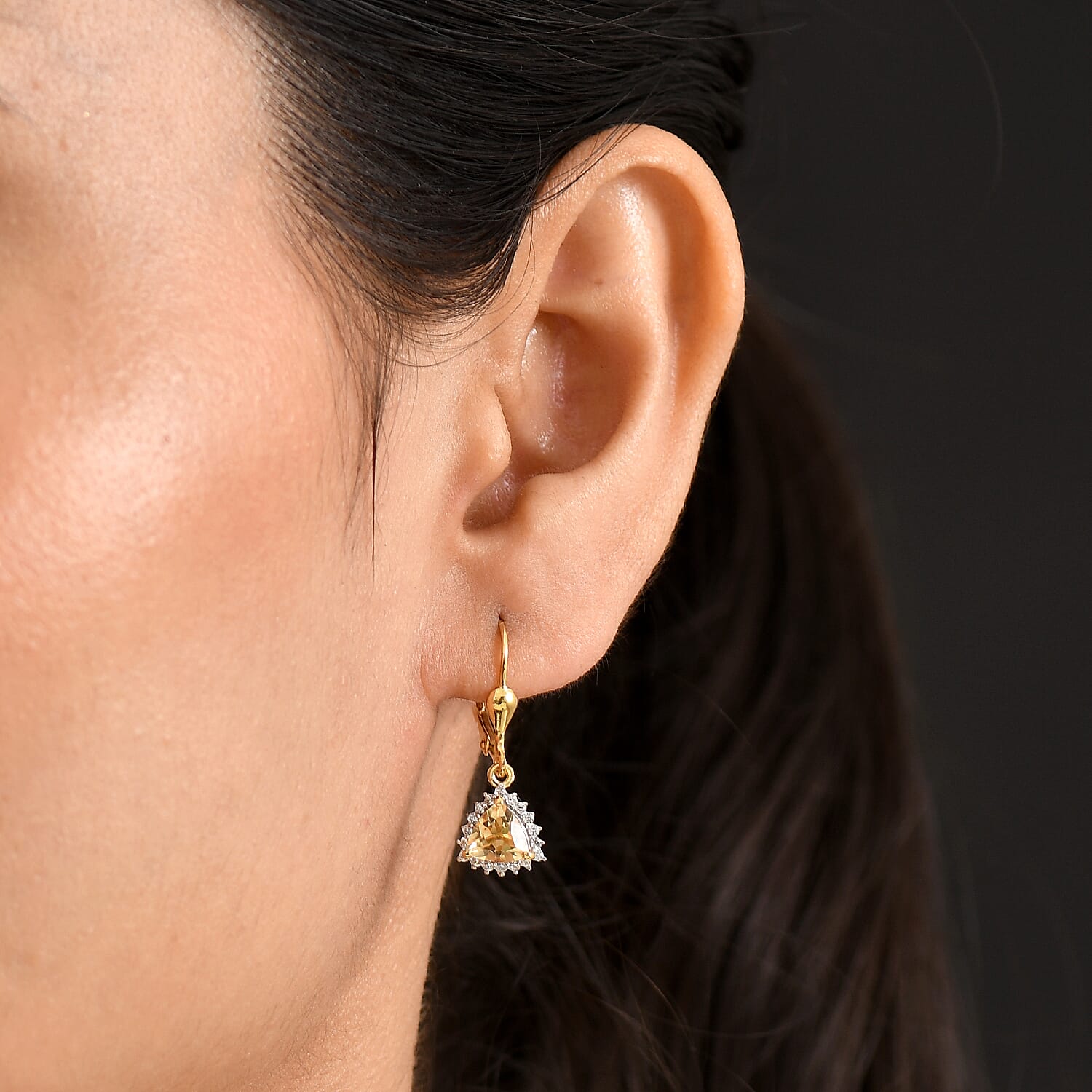 Royal Bali Collection - D'Joy Citrine & White Zircon Earring with Lever Back in 18K Vermeil Yellow Gold Plated Sterling Silver 1.84 Ct.