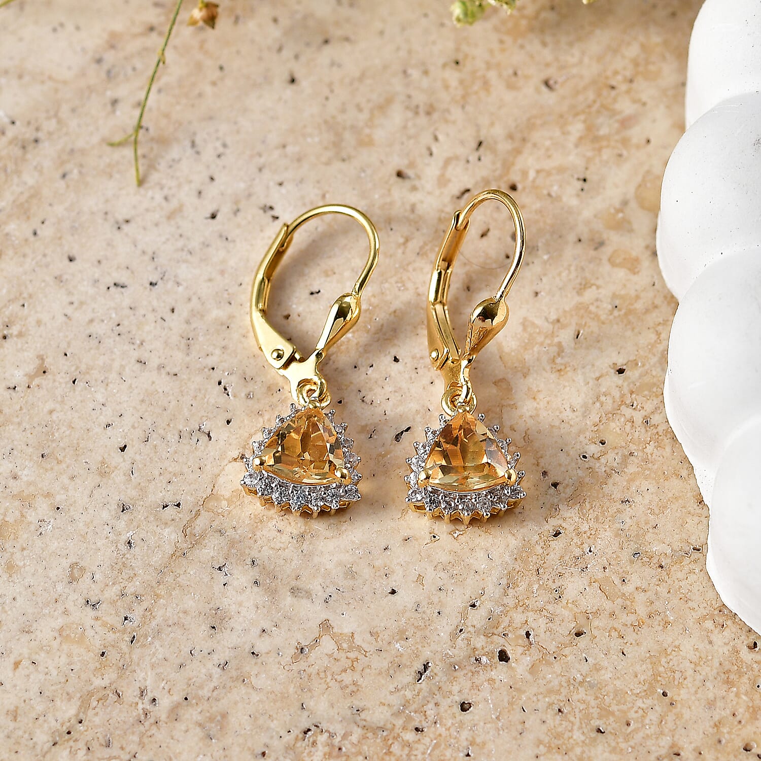 Royal Bali Collection - D'Joy Citrine & White Zircon Earring with Lever Back in 18K Vermeil Yellow Gold Plated Sterling Silver 1.84 Ct.