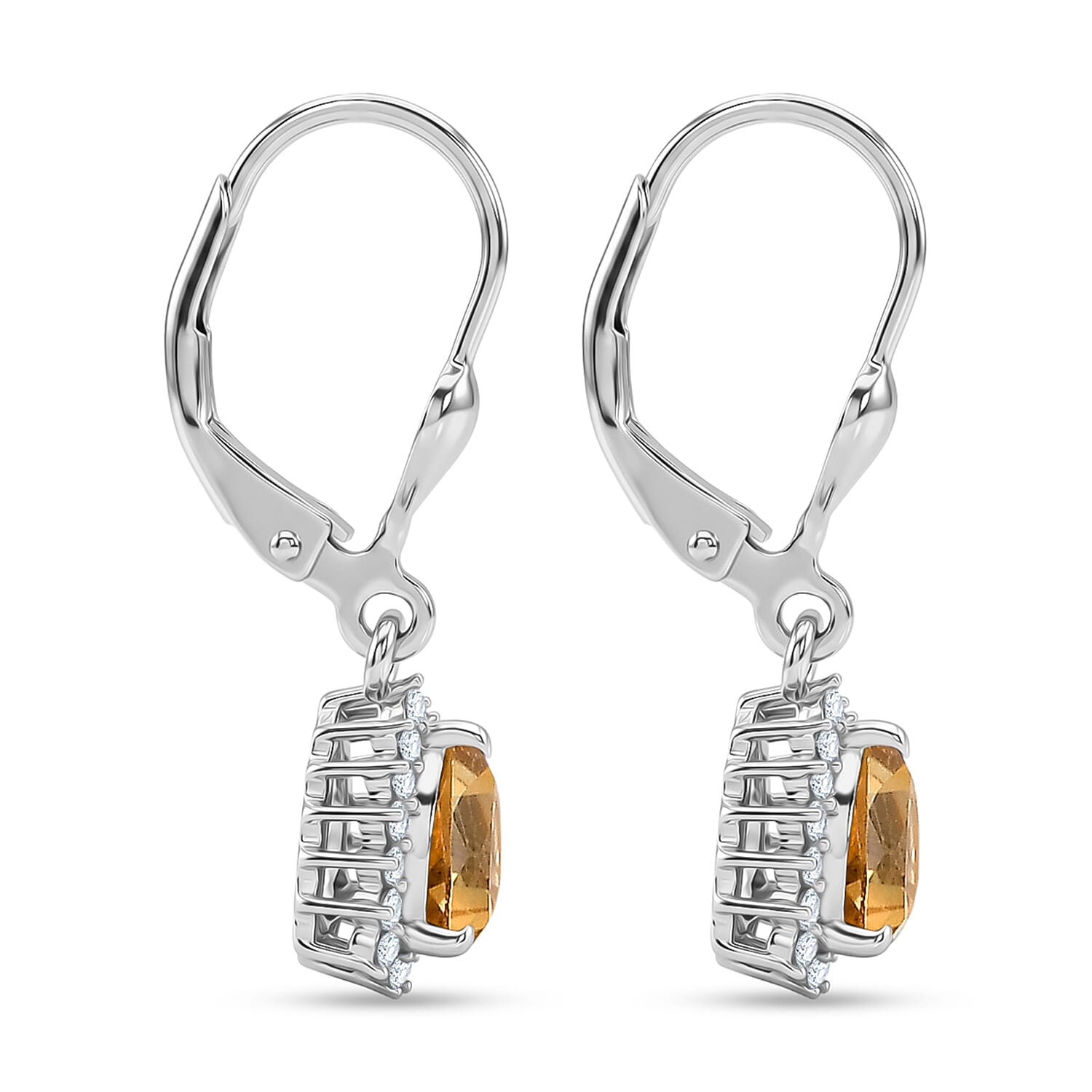 Royal Bali Collection - D'Joy Citrine & White Zircon Lever Back Earring in Rhodium Overlay Sterling Silver 1.84 Ct.