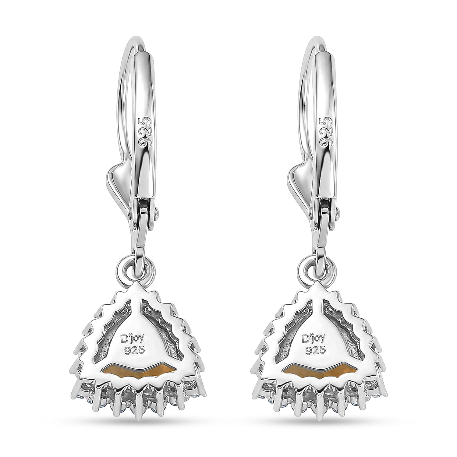 Royal Bali Collection - D'Joy Citrine & White Zircon Lever Back Earring in Rhodium Overlay Sterling Silver 1.84 Ct.