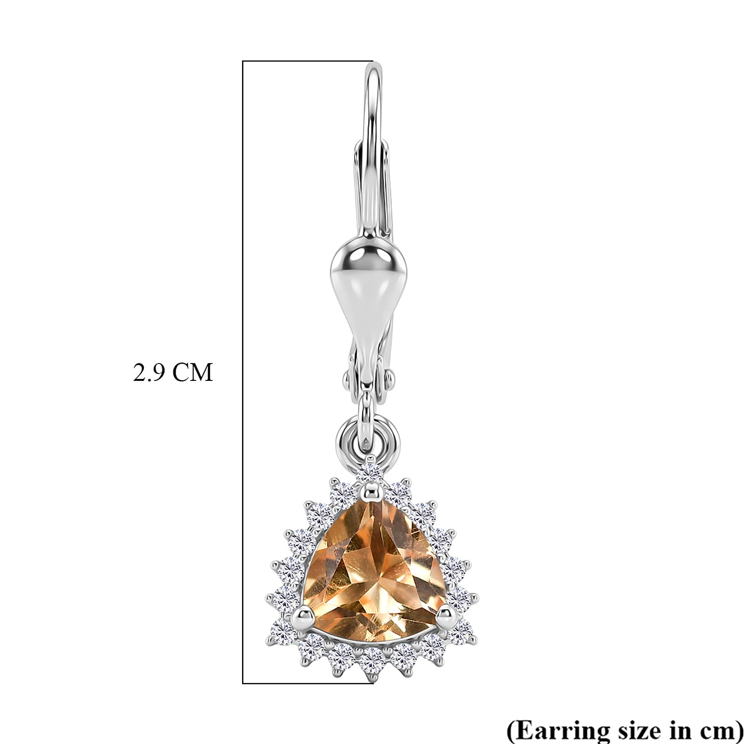Royal Bali Collection - D'Joy Citrine & White Zircon Lever Back Earring in Rhodium Overlay Sterling Silver 1.84 Ct.