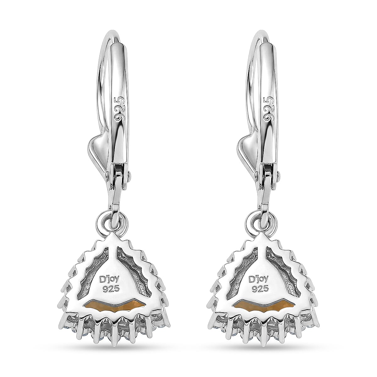 Royal Bali Collection - D'Joy Citrine & White Zircon Lever Back Earring in Rhodium Overlay Sterling Silver 1.84 Ct.