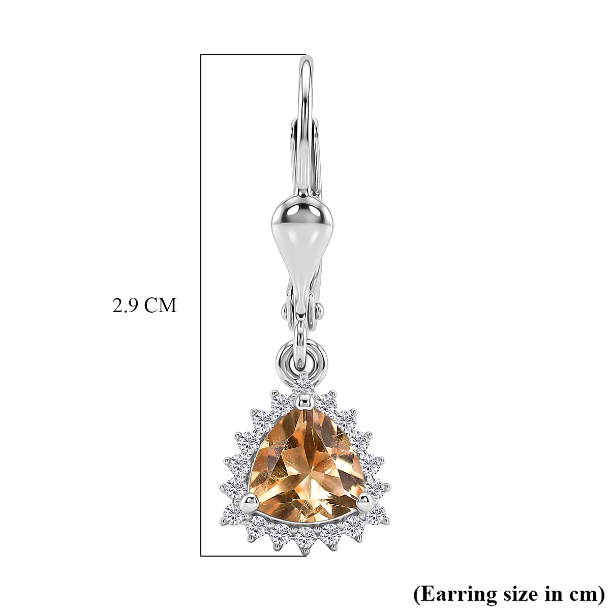 Royal Bali Collection - D'Joy Citrine & White Zircon Lever Back Earring in Rhodium Overlay Sterling Silver 1.84 Ct.