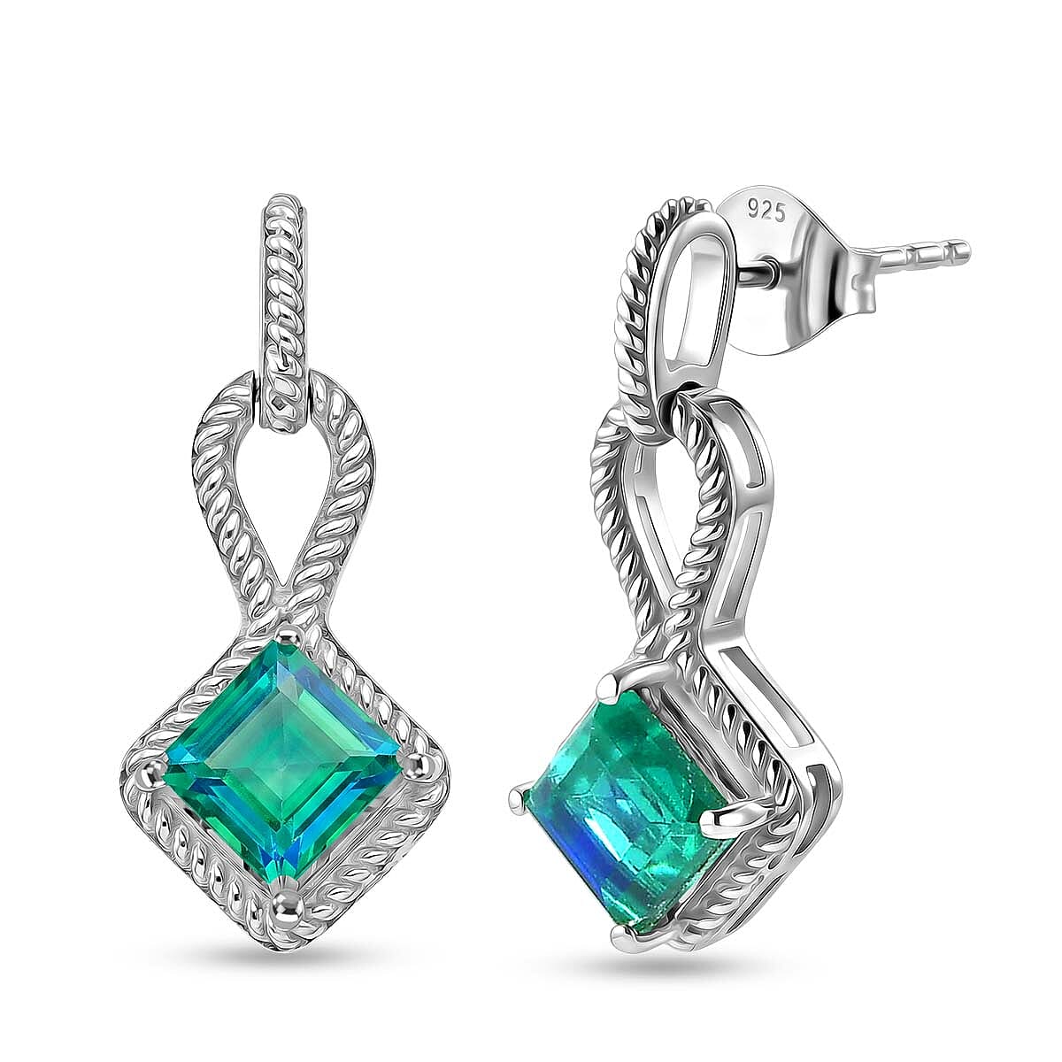 D'Joy - Peacock Triplet Quartz Dangling Earring with Push Post in Platinum Overlay Sterling Silver 2.65 Ct.