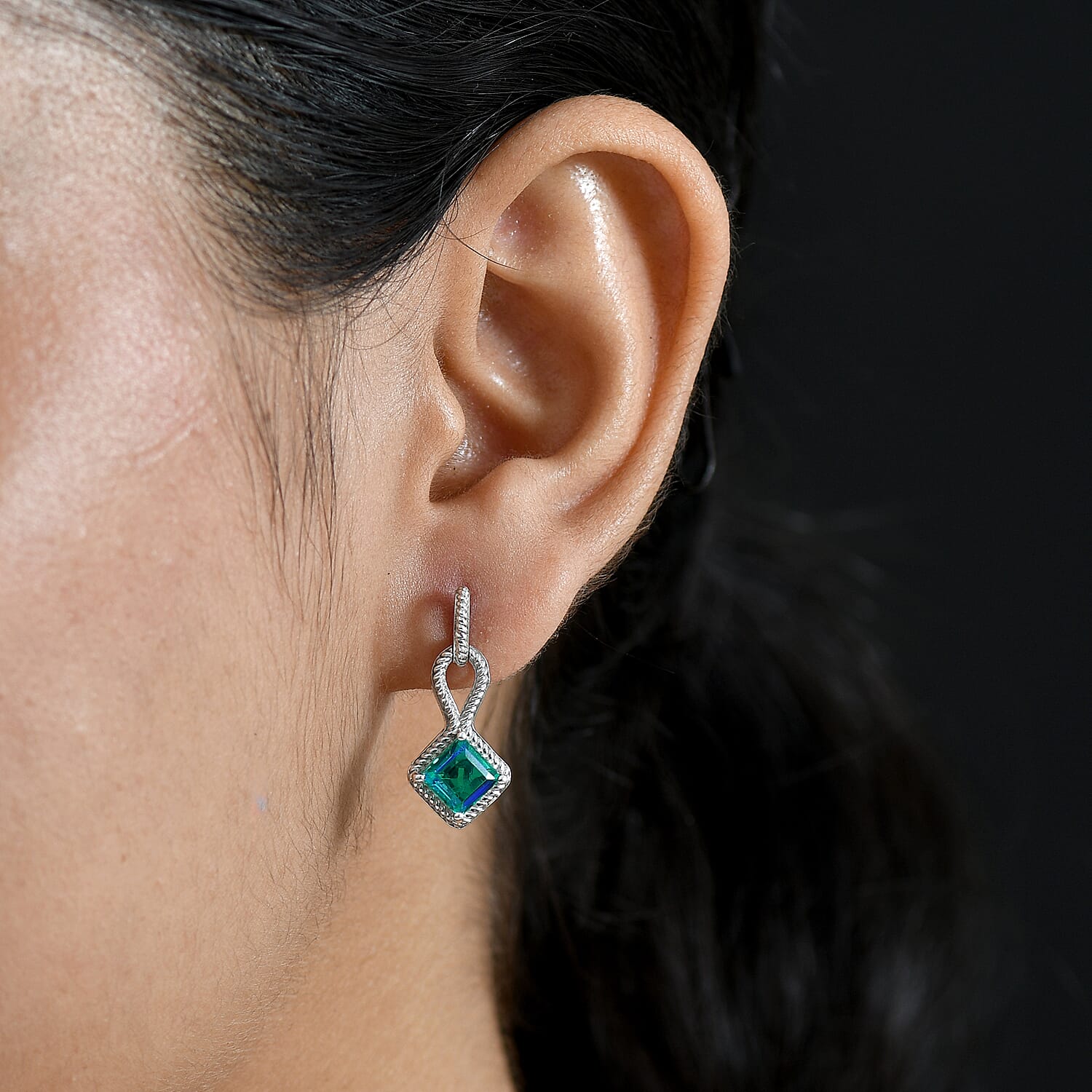 D'Joy - Peacock Triplet Quartz Dangling Earring with Push Post in Platinum Overlay Sterling Silver 2.65 Ct.