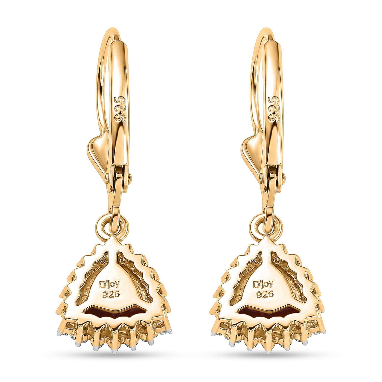 Royal Bali Collection - D'Joy Red Garnet & White Zircon Lever Back Earring in 18K Vermeil Yellow Gold Plated Sterling Silver 2.13 Ct.