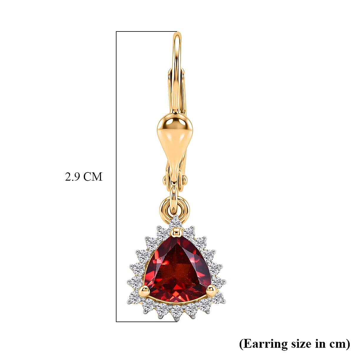 Royal Bali Collection - D'Joy Red Garnet & White Zircon Lever Back Earring in 18K Vermeil Yellow Gold Plated Sterling Silver 2.13 Ct.