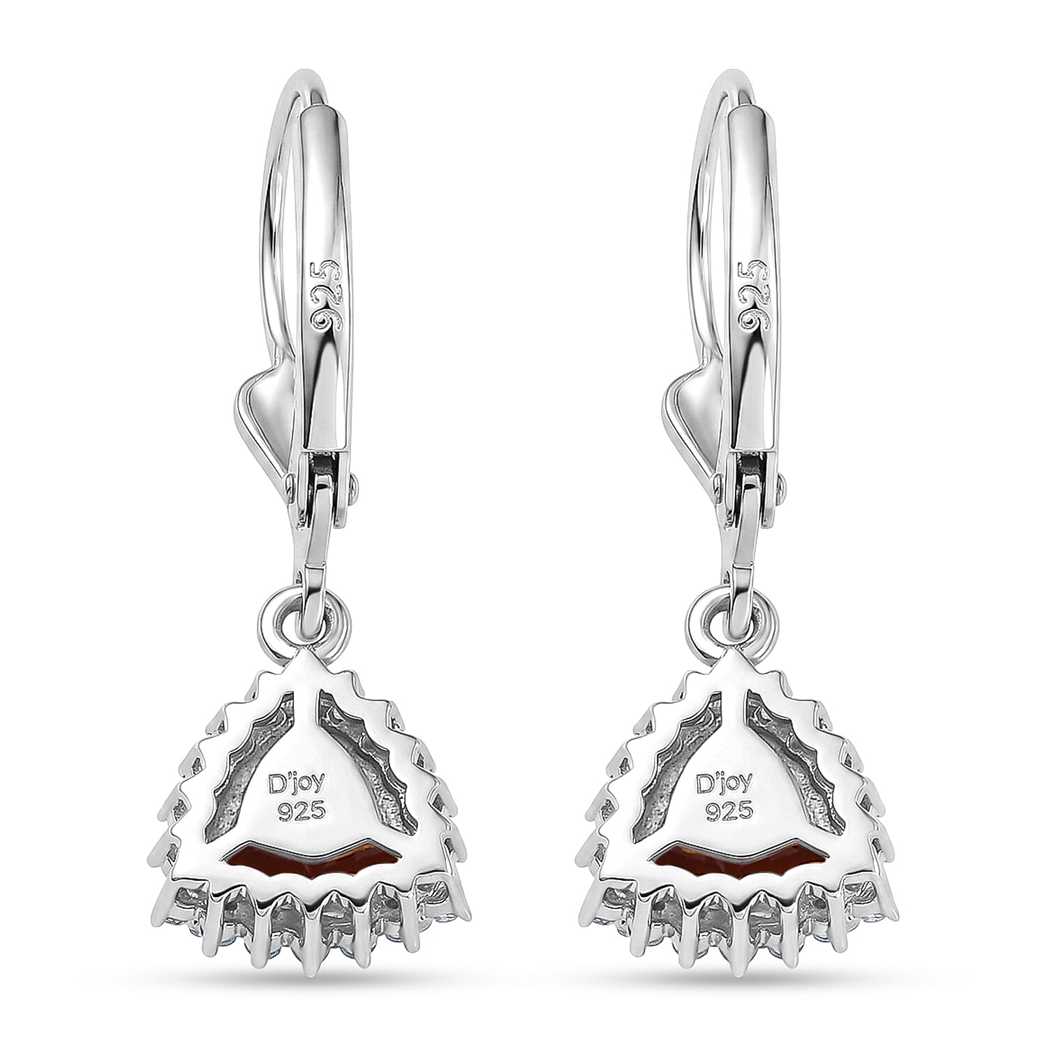 Royal Bali Collection - D'Joy Red Garnet & White Zircon Lever Back Earring in Rhodium Overlay Sterling Silver 2.13 Ct.