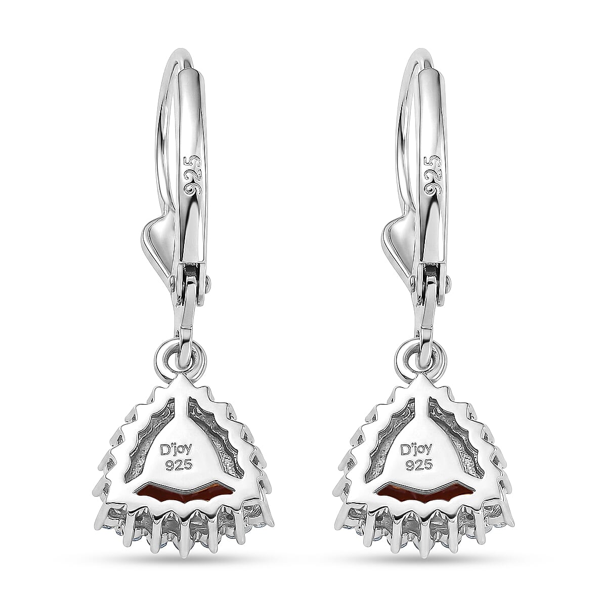 Royal Bali Collection - D'Joy Red Garnet & White Zircon Lever Back Earring in Rhodium Overlay Sterling Silver 2.13 Ct.