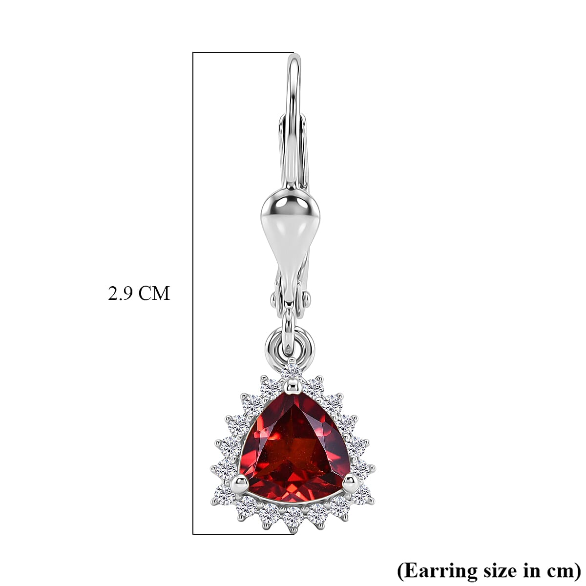 Royal Bali Collection - D'Joy Red Garnet & White Zircon Lever Back Earring in Rhodium Overlay Sterling Silver 2.13 Ct.