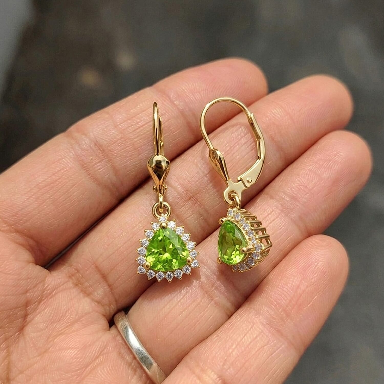 Royal Bali Collection - D'Joy Peridot & White Zircon Lever Back Earring in 18K Vermeil Yellow Gold Plated Sterling Silver 2.00 Ct.