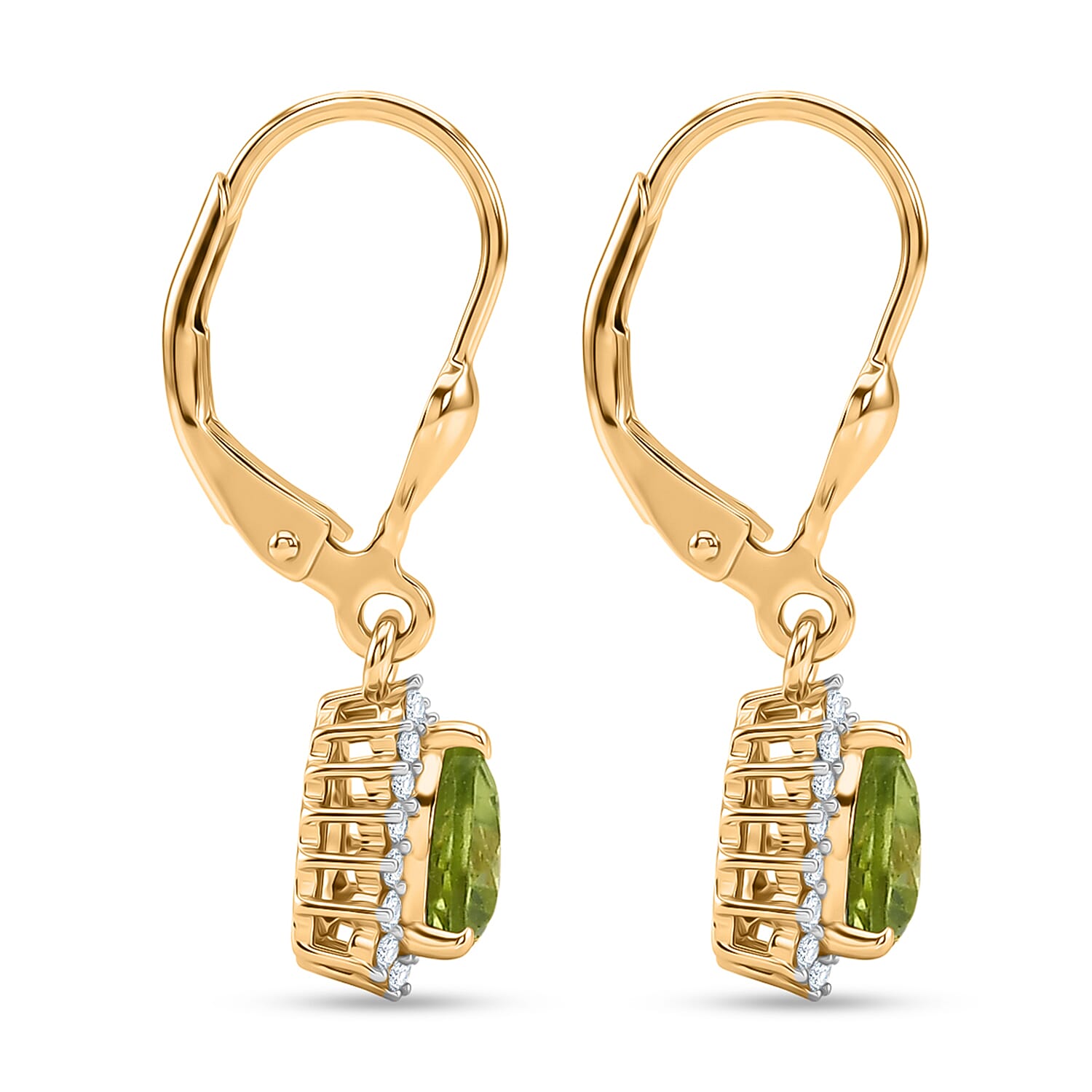 Royal Bali Collection - D'Joy Peridot & White Zircon Lever Back Earring in 18K Vermeil Yellow Gold Plated Sterling Silver 2.00 Ct.