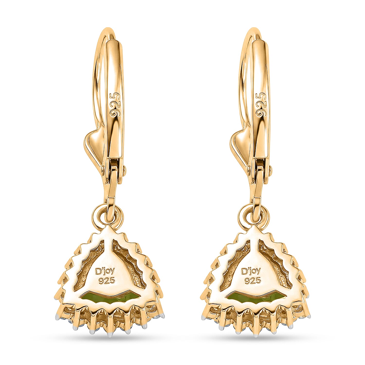 Royal Bali Collection - D'Joy Peridot & White Zircon Lever Back Earring in 18K Vermeil Yellow Gold Plated Sterling Silver 2.00 Ct.
