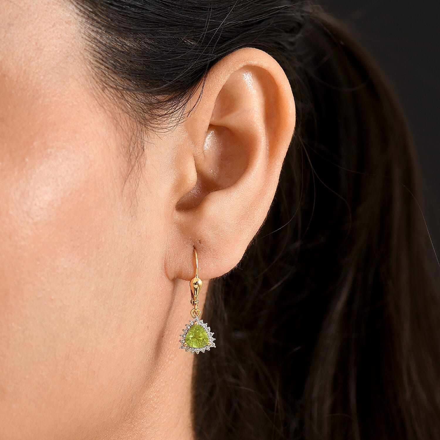 Royal Bali Collection - D'Joy Peridot & White Zircon Lever Back Earring in 18K Vermeil Yellow Gold Plated Sterling Silver 2.00 Ct.