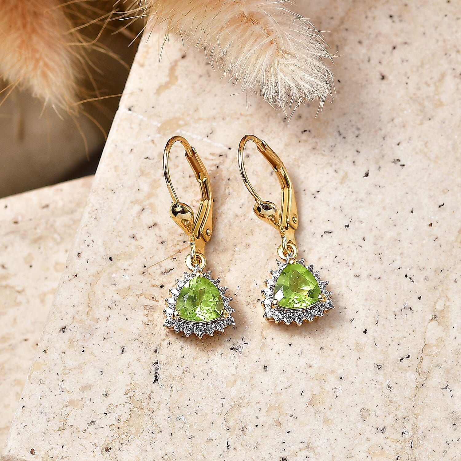 Royal Bali Collection - D'Joy Peridot & White Zircon Lever Back Earring in 18K Vermeil Yellow Gold Plated Sterling Silver 2.00 Ct.