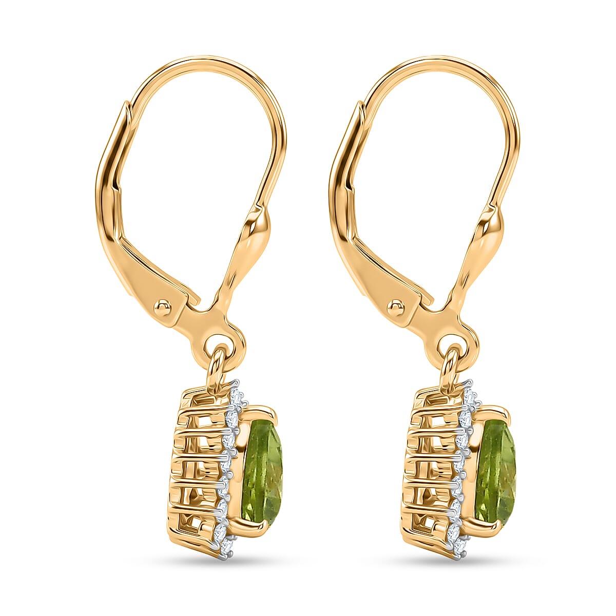Royal Bali Collection - D'Joy Peridot & White Zircon Lever Back Earring in 18K Vermeil Yellow Gold Plated Sterling Silver 2.00 Ct.