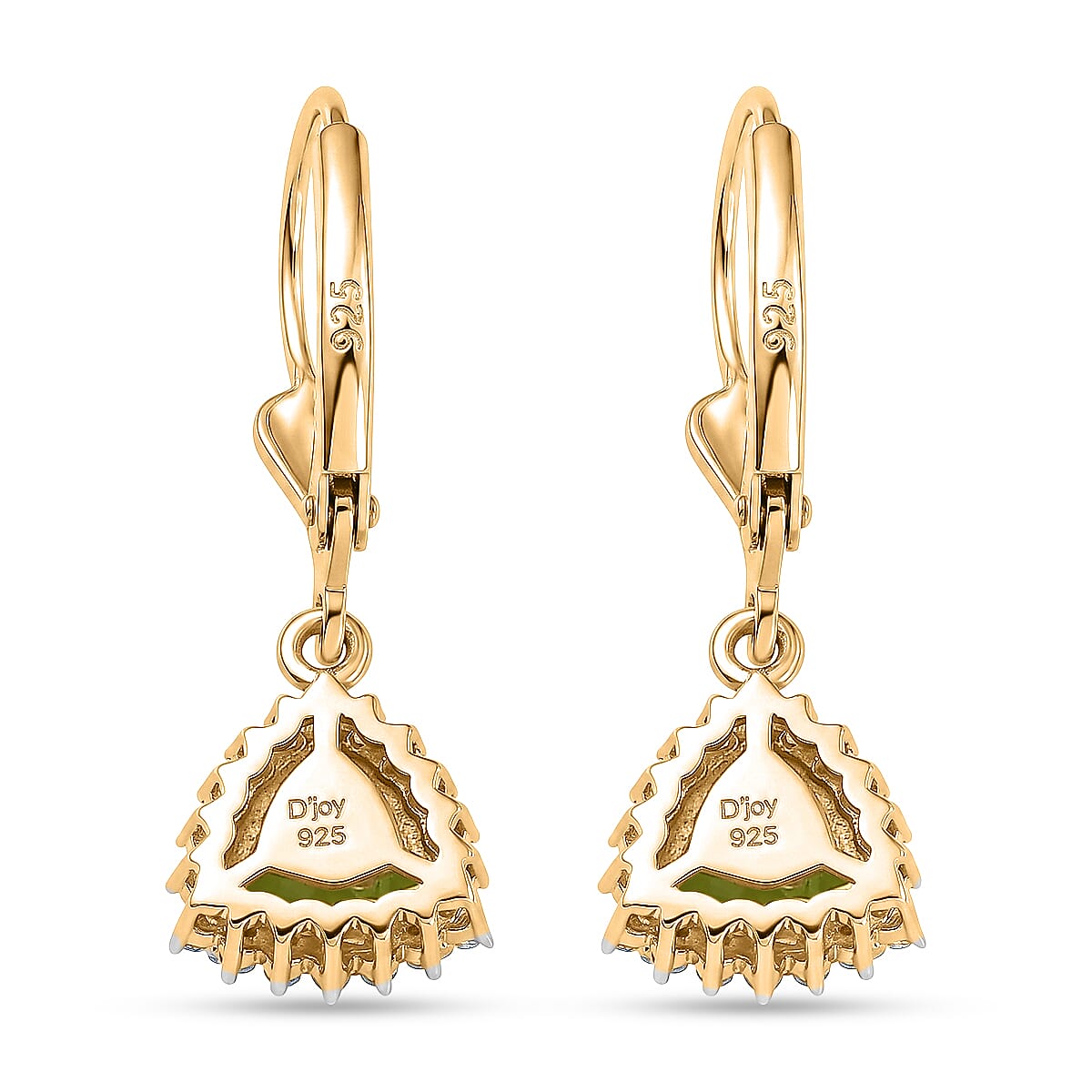 Royal Bali Collection - D'Joy Peridot & White Zircon Lever Back Earring in 18K Vermeil Yellow Gold Plated Sterling Silver 2.00 Ct.