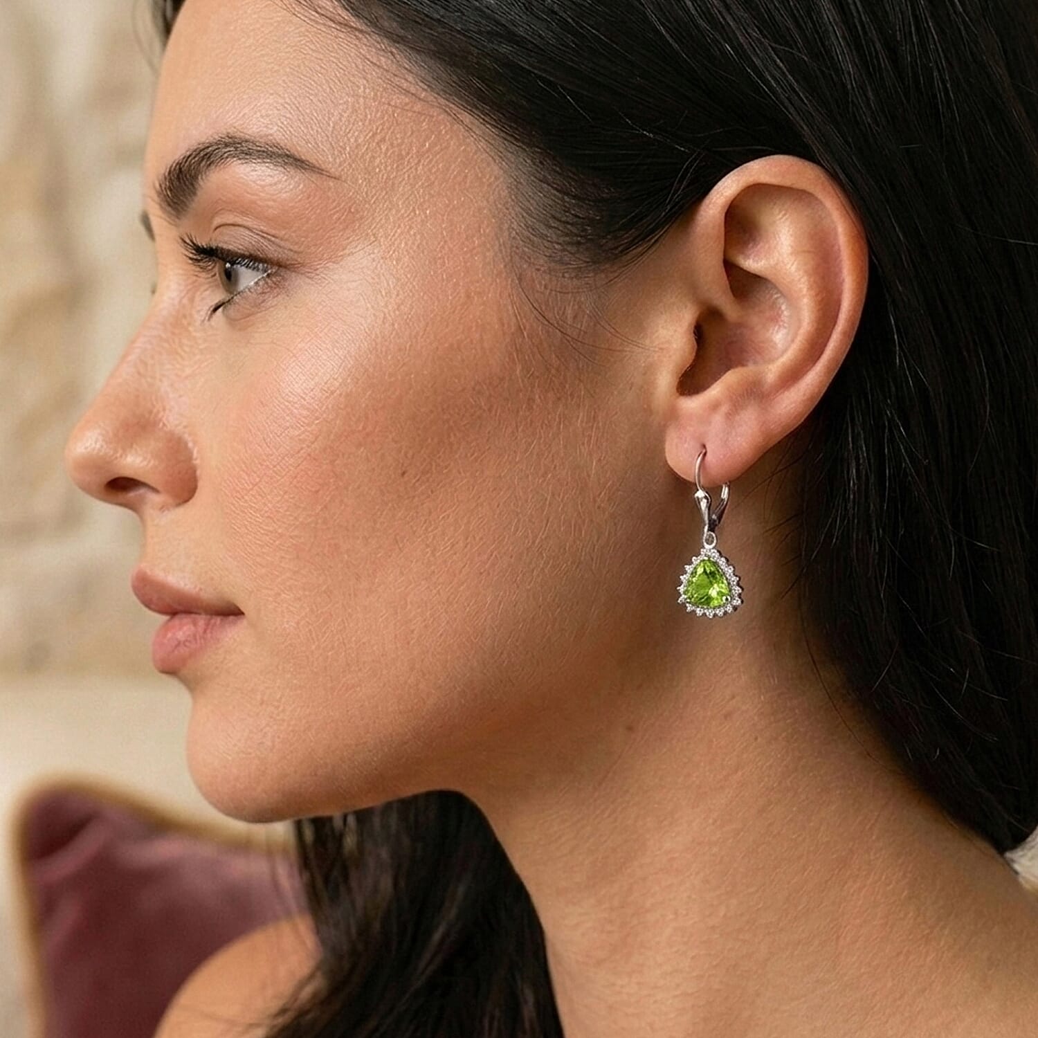 Royal Bali Collection - D'Joy Peridot & White Zircon Lever Back Earring in Rhodium Overlay Sterling Silver 2.00 Ct.
