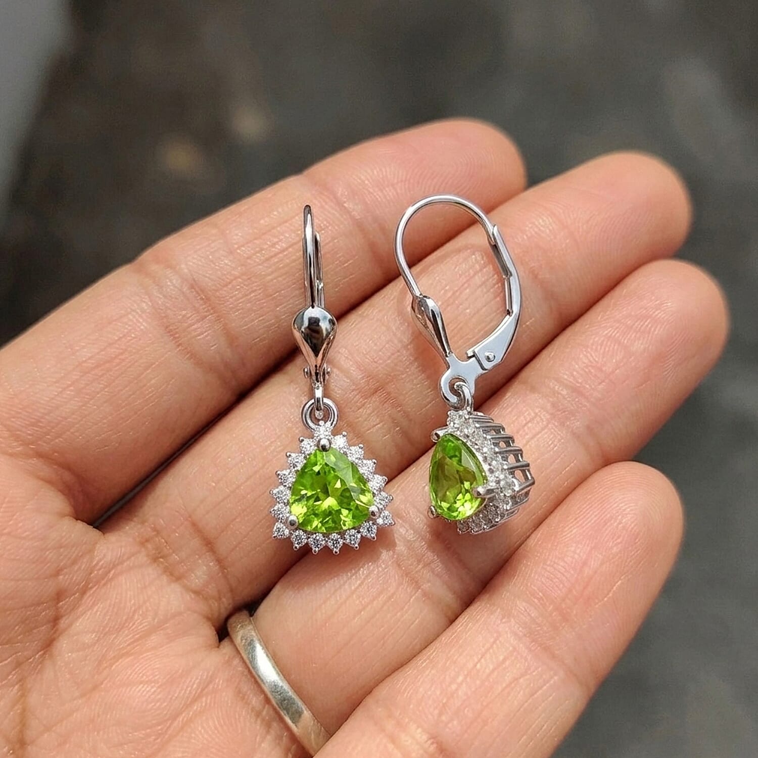 Royal Bali Collection - D'Joy Peridot & White Zircon Lever Back Earring in Rhodium Overlay Sterling Silver 2.00 Ct.