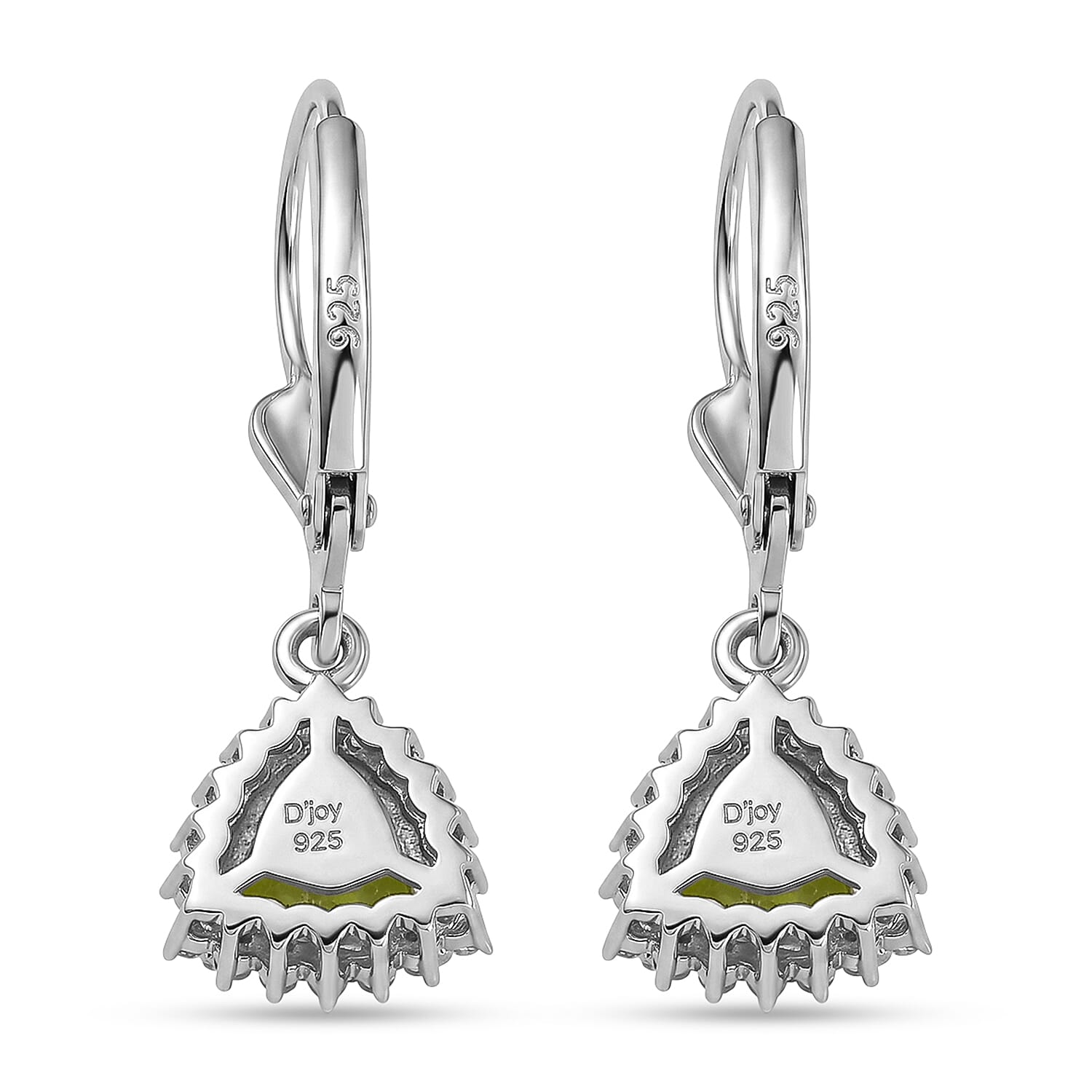 Royal Bali Collection - D'Joy Peridot & White Zircon Lever Back Earring in Rhodium Overlay Sterling Silver 2.00 Ct.