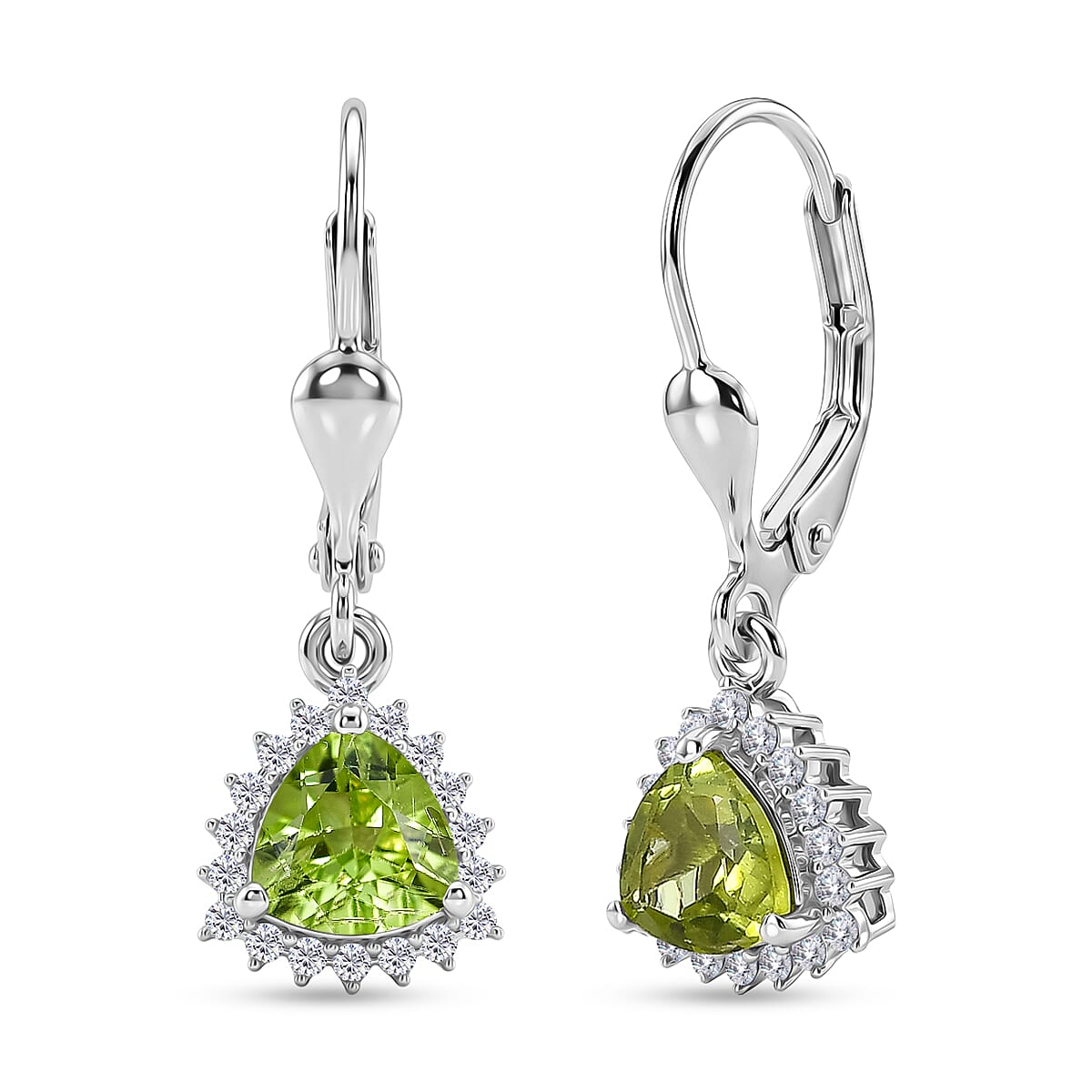 Royal Bali Collection - D'Joy Peridot & White Zircon Lever Back Earring in Rhodium Overlay Sterling Silver 2.00 Ct.