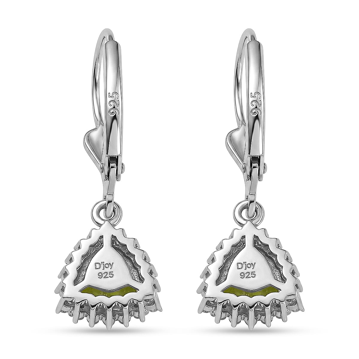 Royal Bali Collection - D'Joy Peridot & White Zircon Lever Back Earring in Rhodium Overlay Sterling Silver 2.00 Ct.