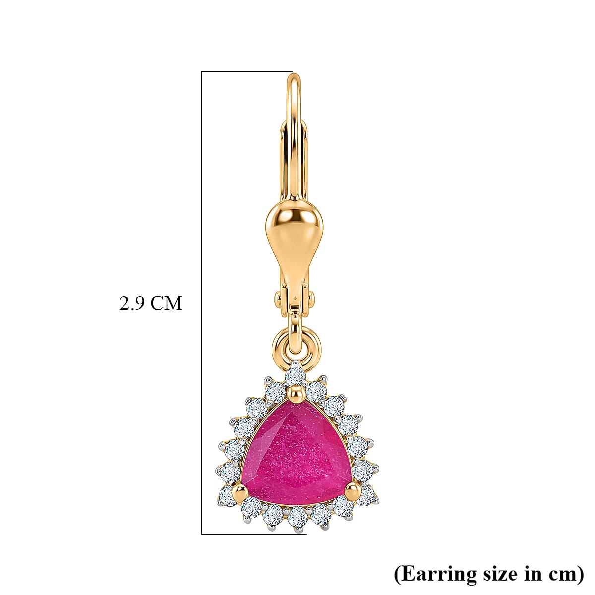 Royal Bali Collection - D'Joy African Ruby & White Zircon Trillion Cut Halo Earring with Lever Back in 18K Vermeil Yellow Gold Plated Sterling Silver 2.72 Ct.