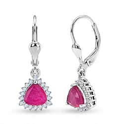 Royal Bali Collection - D'Joy African Ruby & White Zircon Trillion Cut Halo Earring with Lever Back in 18K Vermeil Yellow Gold Plated Sterling Silver 2.72 Ct.