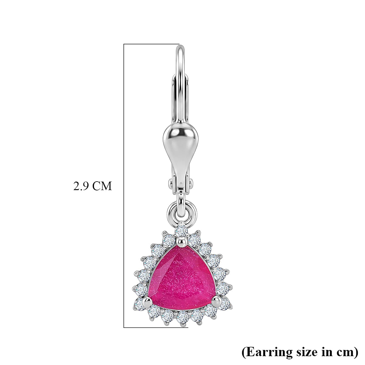 Royal Bali Collection - D'Joy African Ruby & White Zircon Trillion Cut Halo Earring with Lever Back in Rhodium Overlay Sterling Silver 2.72 Ct.