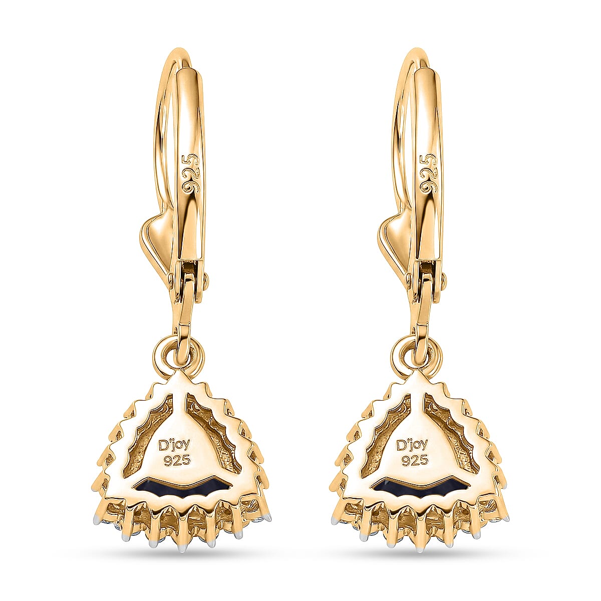 Royal Bali Collection - D'Joy Masoala Sapphire & White Zircon Lever Back Earring in 18K Vermeil Yellow Gold Plated Sterling Silver 2.88 Ct.
