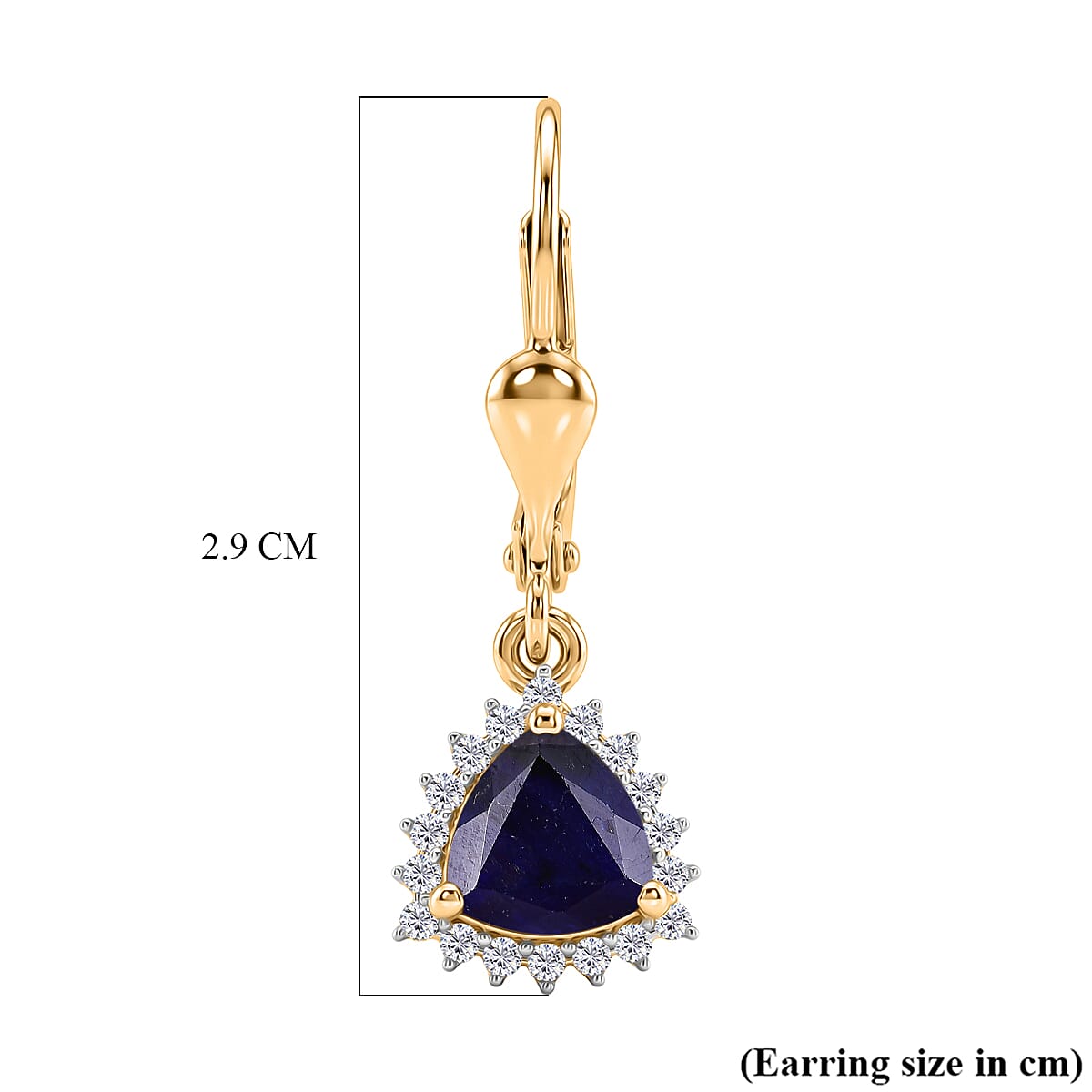 Royal Bali Collection - D'Joy Masoala Sapphire & White Zircon Lever Back Earring in 18K Vermeil Yellow Gold Plated Sterling Silver 2.88 Ct.